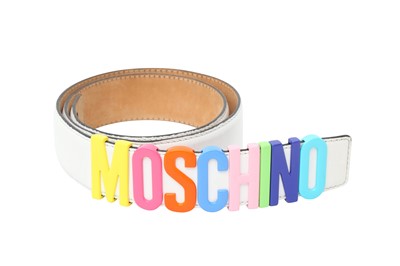 Lot 128 - Moschino White Multicolour Letters Belt - Size 42