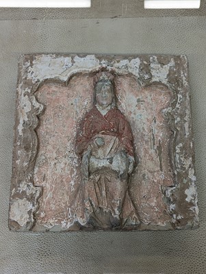 Lot 16 - A CHINESE PAINTED POTTERY TILE