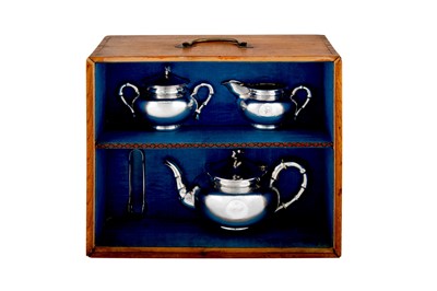 Lot 184 - A cased early 20th century Chinese Export silver three-piece tea service, Shanghai circa 1920 by Sheng retailed by Tuck Chang