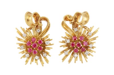 Lot 57 - Ben Rosenfeld | A pair of ruby and diamond earclips, 1959