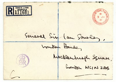Lot 92 - ENVELOPE ADDRESSED BY KING CHARLES III WHEN PRINCE OF WALES