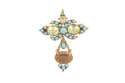 Lot 145 - A chrysoberyl and turquoise brooch / pendant, 19th century