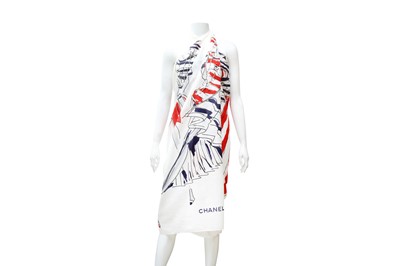 Lot 450 - Chanel White Cotton Abstract Print Pareo