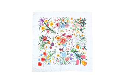 Lot 454 - Gucci White 'Fly Flora' Silk Print Scarf