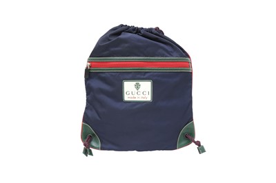 Lot 183 - Gucci Navy Web Crest Drawstring Backpack