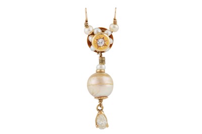 Lot 76 - A diamond and pearl pendant