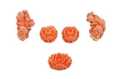 Lot 1036 - λ A PAIR OF CORAL EARRINGS
