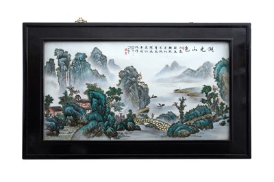 Lot 621 - A LARGE CHINESE FAMILLE-ROSE 'LANDSCAPE' PLAQUE