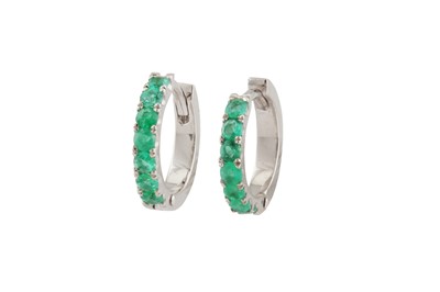 Lot 40 - A pair of emerald hoop earrings