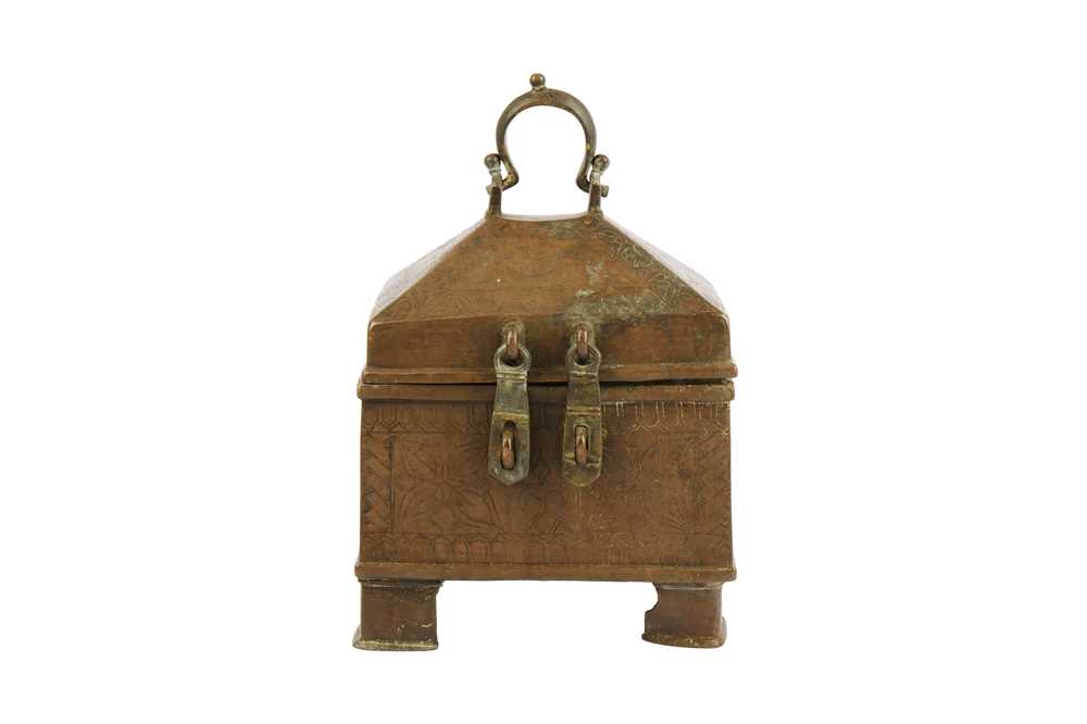 Lot 267 - AN INDIAN INCISED BRASS MONEY BOX