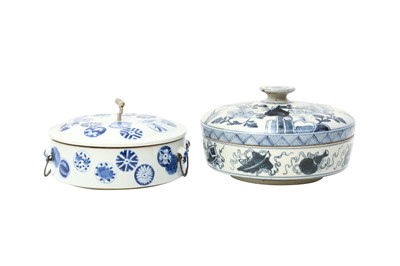 Lot 566 - TWO CHINESE BLUE AND WHITE FOOD CONTAINERS AND COVERS