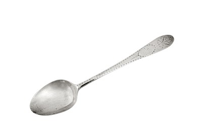 Lot 429 - A George III Irish provincial sterling silver dessert spoon, Limerick circa 1780 by Patrick Connell