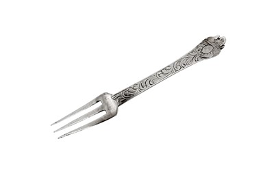 Lot 322 - A William and Mary silver sweetmeat fork, probably London circa 1690 by TN crowned (unidentified)