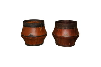 Lot 249 - A PAIR OF CHINESE SOUTHERN ELM WOOD GRAIN MEASURE BUCKETS