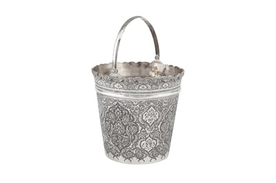 Lot 212 - A mid-20th century Persian (Iranian) silver ice bucket, Isfahan circa 1950 mark of Hussain Parvaresh, retailed by Jahrami
