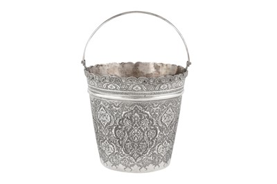 Lot 212 - A mid-20th century Persian (Iranian) silver ice bucket, Isfahan circa 1950 mark of Hussain Parvaresh, retailed by Jahrami