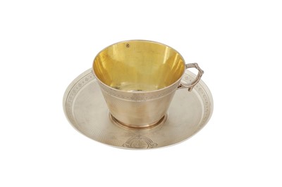 Lot 256 - A late 19th century French 950 standard silver chocolate cup and saucer, Paris circa 1870 by César Tonnelier (active 1845-1882)