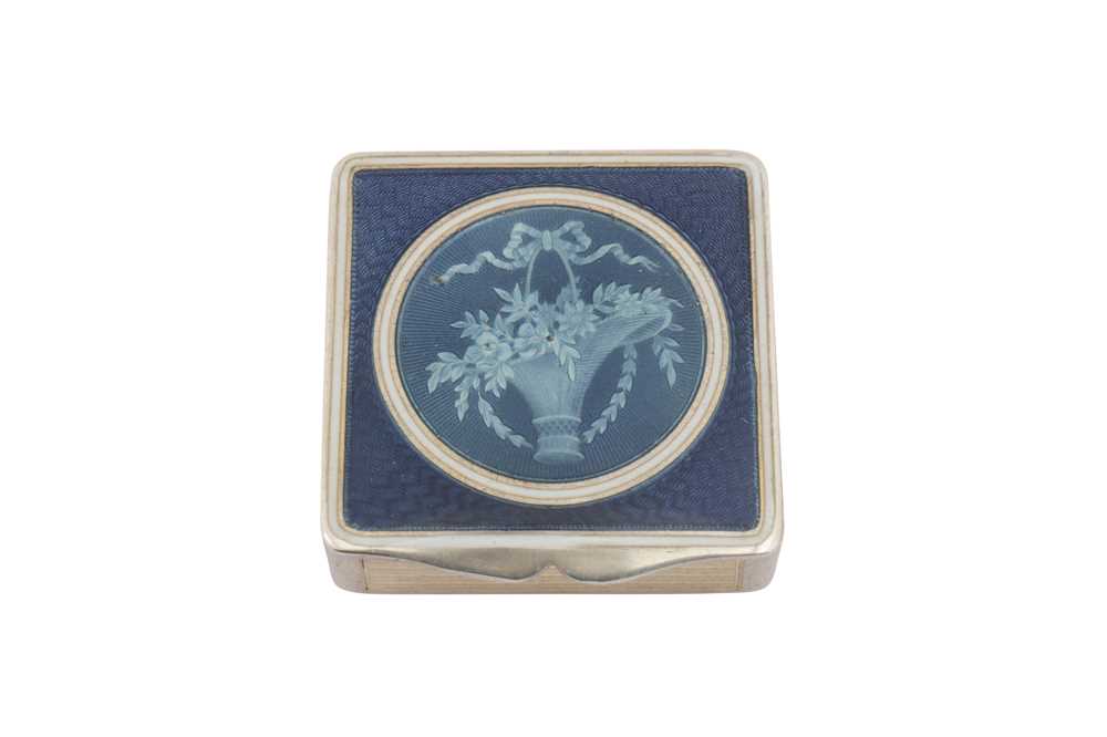 Lot 72 - An early 20th century French 950 standard silver and guilloche enamel pill box, Paris circa 1910 possibly by Edmond Lalire