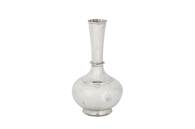 Lot 111 - A mid-19th century Anglo-Indian unmarked silver bottle (surahi), Madras circa 1860