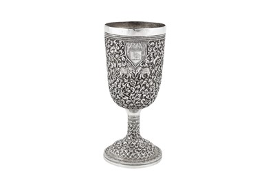 Lot 109 - A late 19th century Anglo – Indian unmarked silver goblet or standing cup, Cutch circa 1890