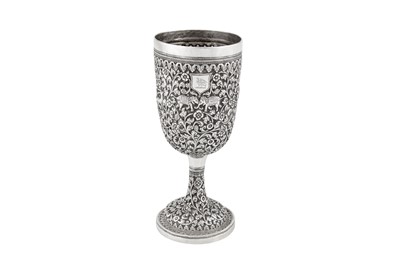 Lot 133 - A late 19th century Anglo – Indian unmarked silver goblet or standing cup, Cutch circa 1890