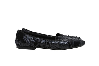 Lot 508 - Tods Black Sequin Slip On Flat Loafer - Size 38.5