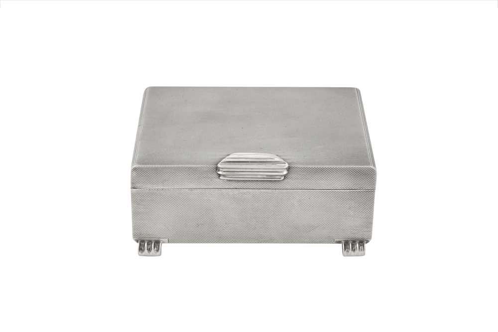 Lot 61 - A George VI Art Deco sterling silver cigarette box, Birmingham 1947 by W D Pritchard