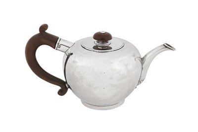 Lot 452 - A rare George I provincial sterling silver 'bullet' teapot, Exeter 1725 by Joseph Collier of Plymouth