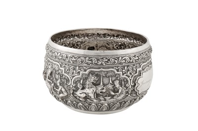 Lot 127 - An early 20th century Burmese silver unmarked silver bowl, Rangoon dated 1935