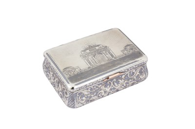 Lot 239 - A Nicholas I mid-19th century Russian 84 zolotnik silver and niello snuff box, Moscow 1853 by Ф.B (Postnikova 2946)