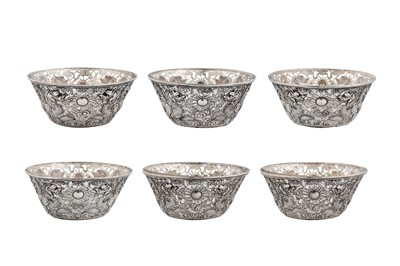 Lot 185 - A set of six early 20th century Chinese export silver bowls, Canton circa 1910 by Qiu Ji, retailed by Ing Wo of Hong Kong