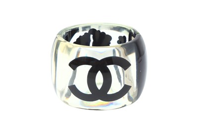 Lot 446 - Chanel Clear Resin CC Wide Cuff Bracelet
