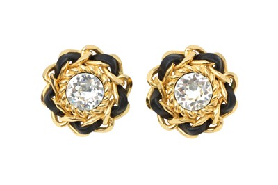 Lot 377 - Chanel Black Chain Crystal Clip On Earrings