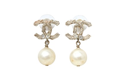 Lot 343 - Chanel Ivory Pearl CC Drop Pierced Earrings