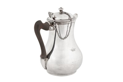 Lot 262 - A Louis XVI late 18th century French silver coffee and chocolate pot, Paris 1777 by Jacques-Charles Mongenot (reg. 1775)