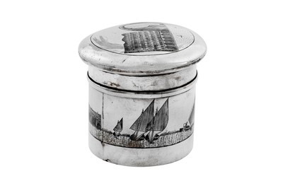 Lot 233 - An early 20th century Iraqi silver and niello dressing table jar, Omara dated 1925