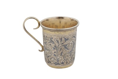 Lot 243 - A Nicholas I mid-19th century Russian silver gilt and niello vodka cup (charka), Moscow 1847 by ee possibly for Yefrem Yevdokimov