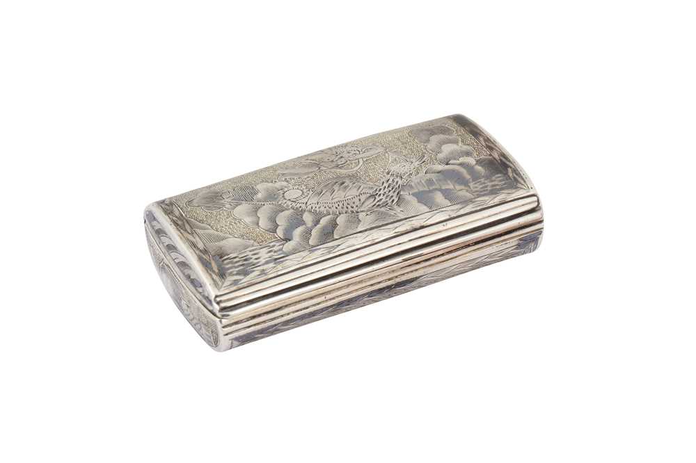 Lot 237 - An Alexander I mid-19th century Russian 84 zolotnik parcel gilt silver and niello snuff box, Moscow 1809 by A?