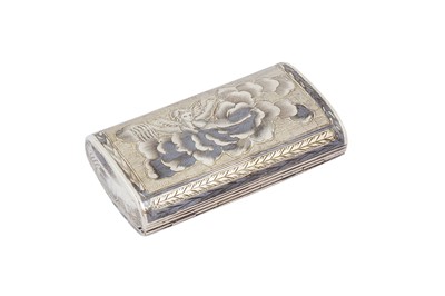Lot 237 - An Alexander I mid-19th century Russian 84 zolotnik parcel gilt silver and niello snuff box, Moscow 1809 by A?