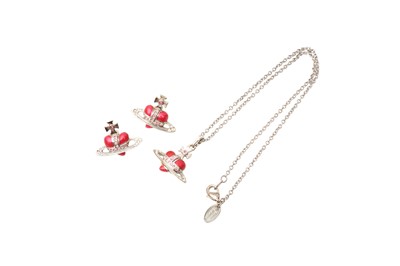 Lot 49 - Vivienne Westwood Pink Heart Necklace and Pierced Earrings