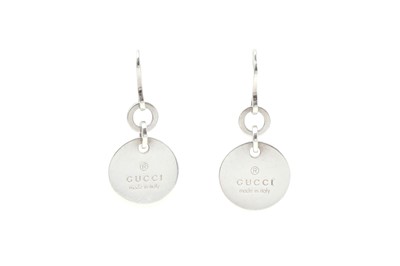 Lot 572 - Gucci Silver Signature Tag Pierced Earrings