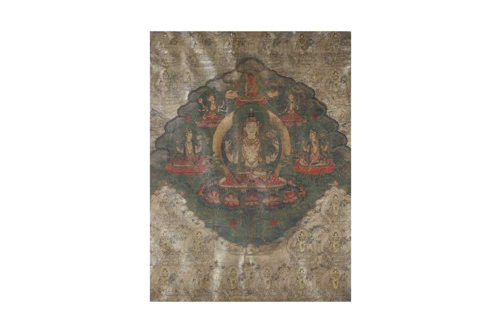 Lot 357 - A TIBETAN THANGKA OF WHITE TARA