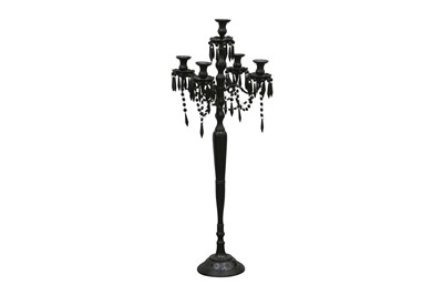 Lot 305 - A CONTEMPORARY BLACK LACQUERED METAL FLOOR STANDING CANDELABRUM