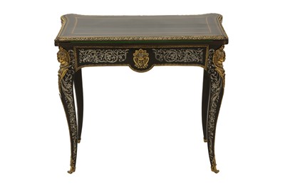 Lot 1425 - A FRENCH LOUIS XV STYLE EBONISED AND PEWTER INLAID CARD TABLE, LATE 19TH CENTURY