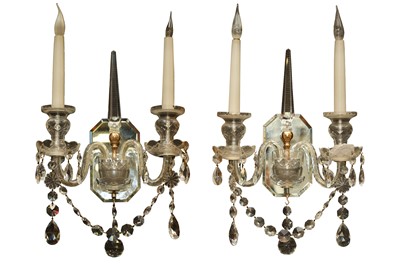 Lot 1546 - A PAIR OF 20TH CENTURY CRYSTAL WALL SCONCES