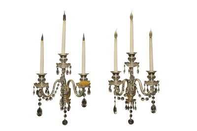 Lot 1547 - A PAIR OF CRYSTAL WALL SCONCES