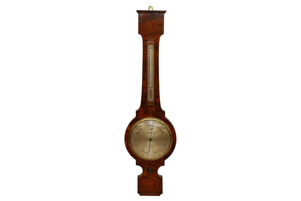 Lot 89 - A BURR WALNUT WHEEL BAROMETER, EARLY 20TH CENTURY