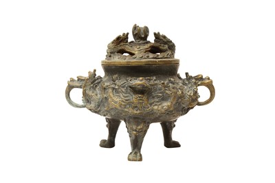 Lot 697 - A CHINESE BRONZE 'DRAGON' CENSER AND COVER