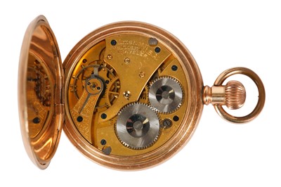 Lot 65 - A GOLD PLATED WALTHAM 'TRAVELER' FULL HUNTER POCKET WATCH