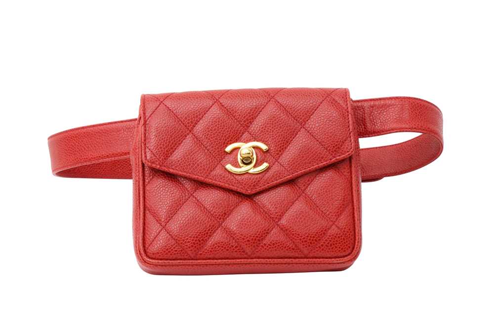 Lot 26 - Chanel Red Mini Square Belt Bag - Size 75